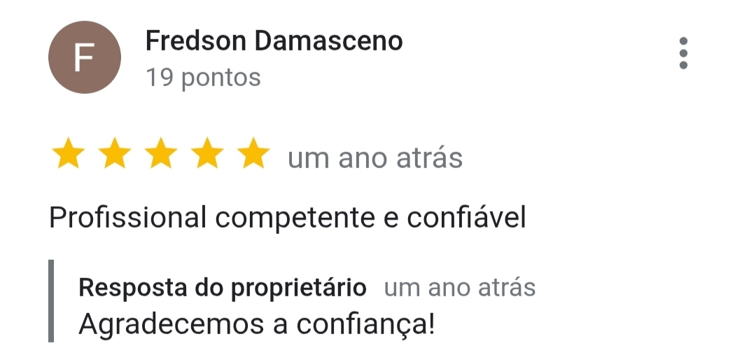 Avaliação de cliente no Google Maps - 5 estrelas